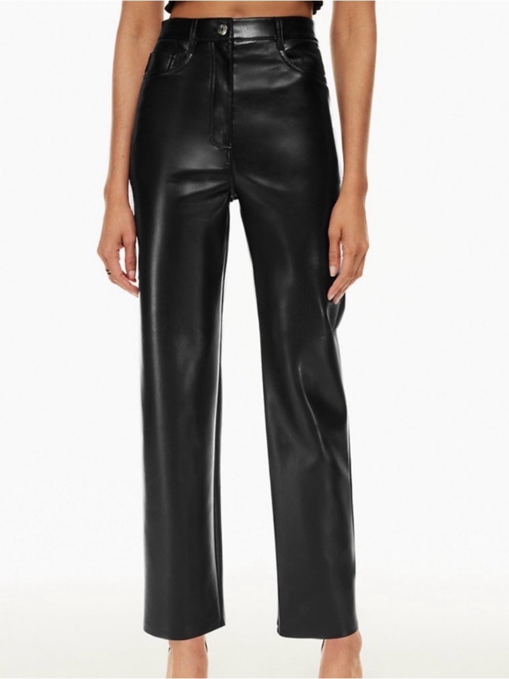 Wilfred by Aritzia Melina Black Faux Leather High-Rise Straight Leg Pants Sz 2